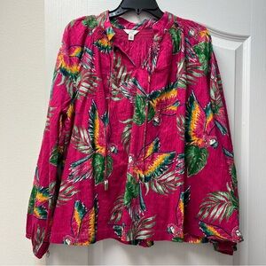 Crown & Ivy Tropical Textured Long Sleeve Oversized Blouse Top Sz Large